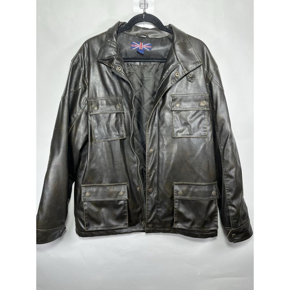 Whispering Smith Faux Leather Motorcycle Jacket Mens Size‎ M Buckles Pockets